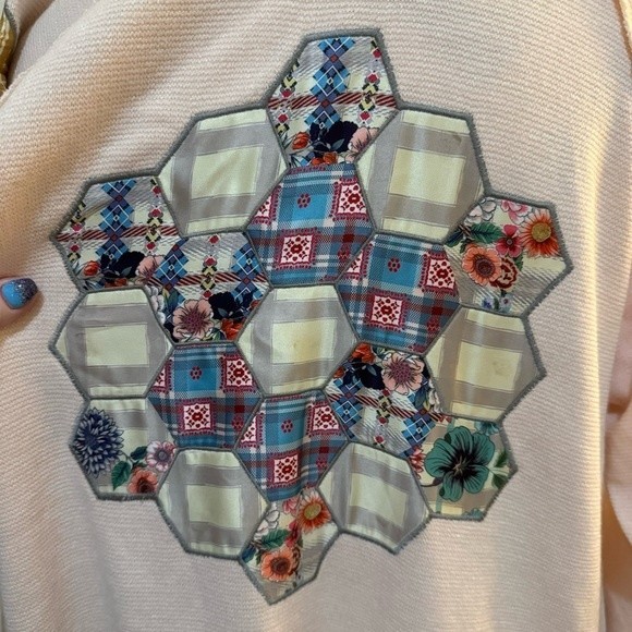 NWT Johnny Was Biya Glinda Cream Appliqué Quilt Mock Collar Duster Jacket S - Picture 16 of 17